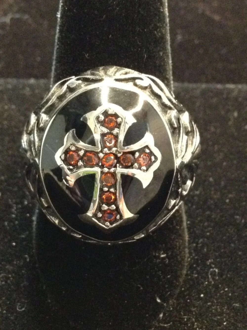 VTG 70's Mendel Men's Titanium Rhodium Red CZ Cross Knight Templar Ring Sz 14.5